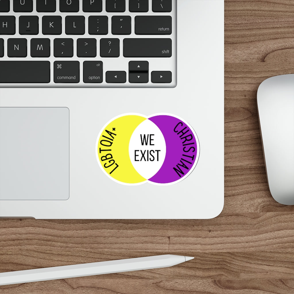 'We Exist' [Intersex Flag Colors] Die-Cut Sticker