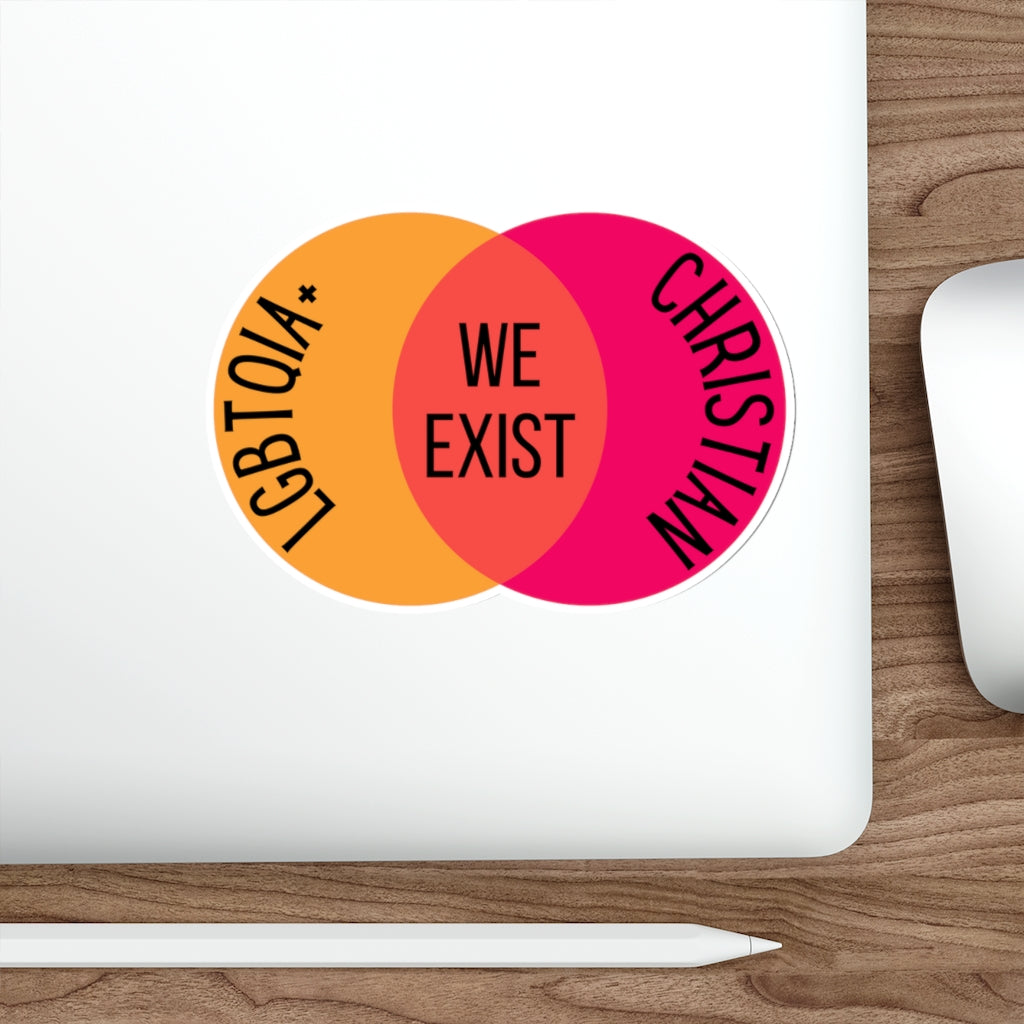 'We Exist' [Lesbian Flag Colors] Die-Cut Sticker