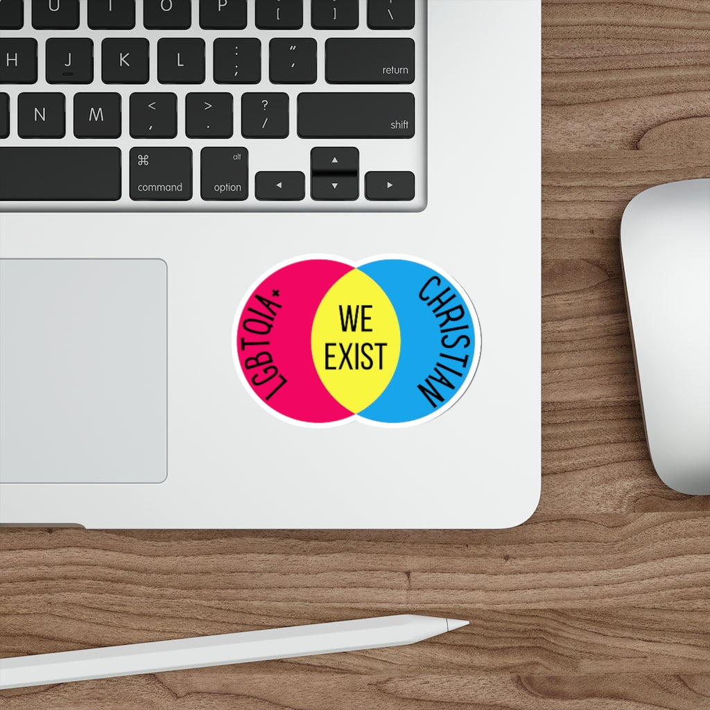 'We Exist' [Pansexual Flag Colors] Die-Cut Sticker