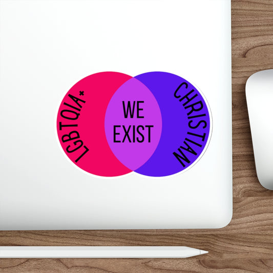 'We Exist' [Bisexual Flag Colors] Die-Cut Sticker