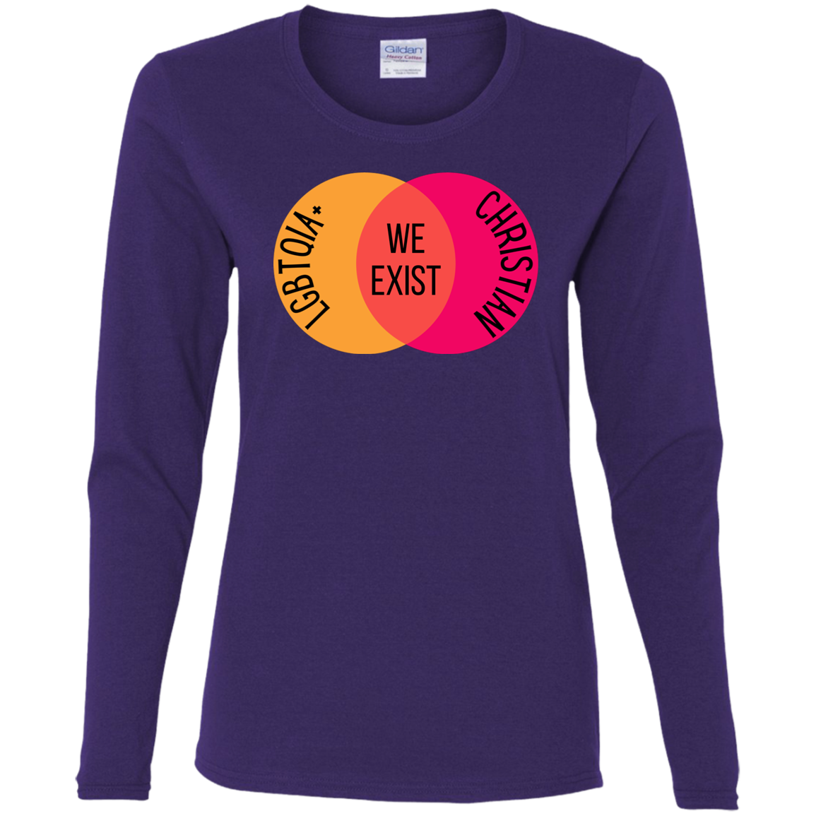 'We Exist' [Lesbian Flag Colors] Fitted Long Sleeve