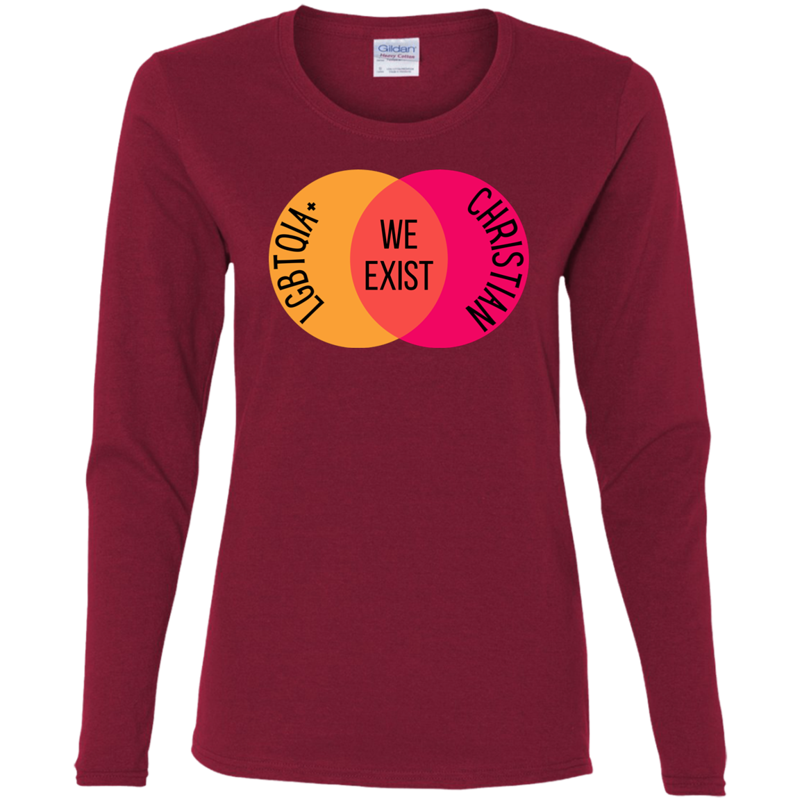 'We Exist' [Lesbian Flag Colors] Fitted Long Sleeve