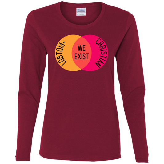 'We Exist' [Lesbian Flag Colors] Fitted Long Sleeve