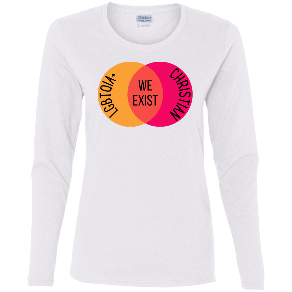 'We Exist' [Lesbian Flag Colors] Fitted Long Sleeve