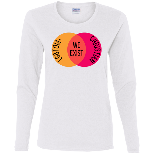 'We Exist' [Lesbian Flag Colors] Fitted Long Sleeve