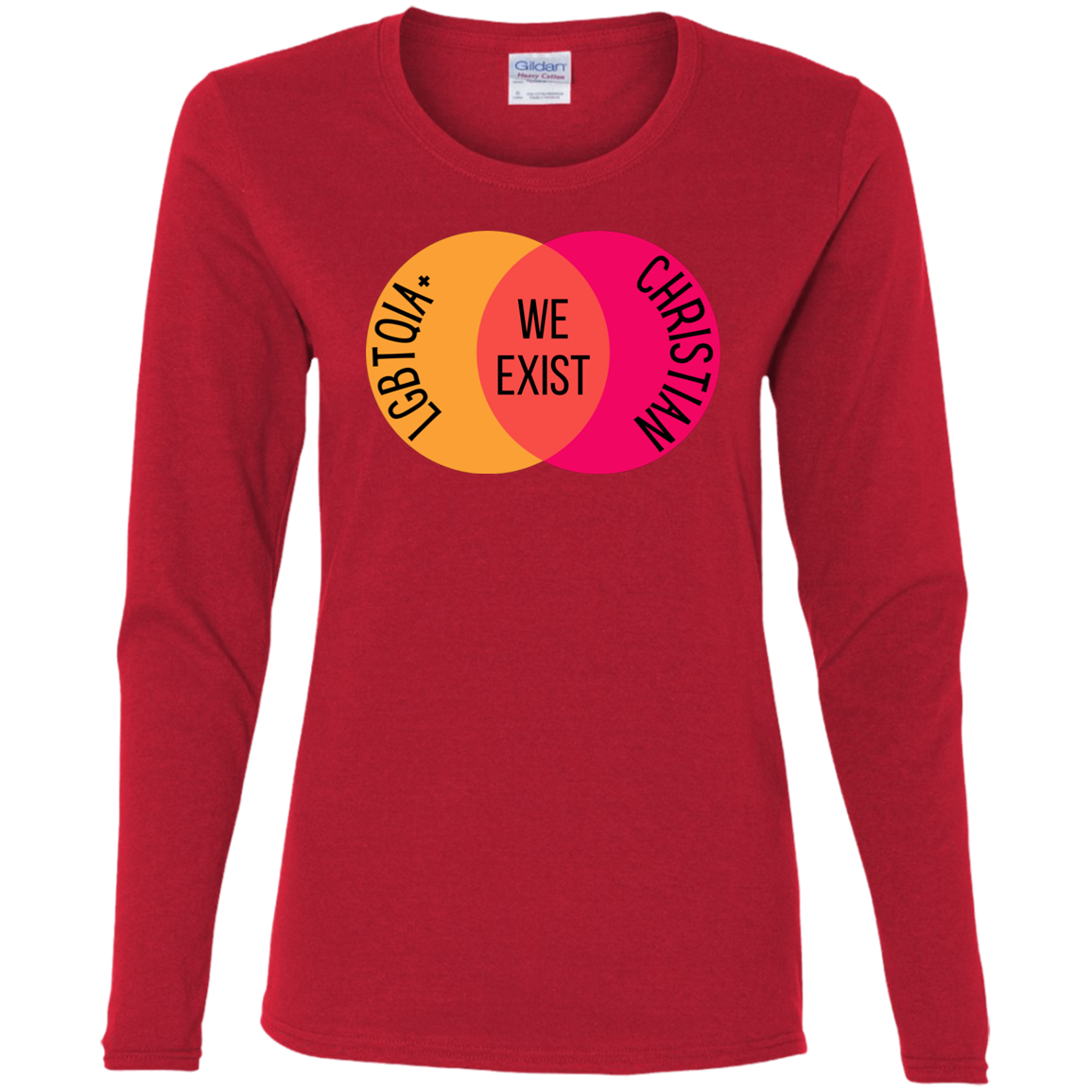 'We Exist' [Lesbian Flag Colors] Fitted Long Sleeve