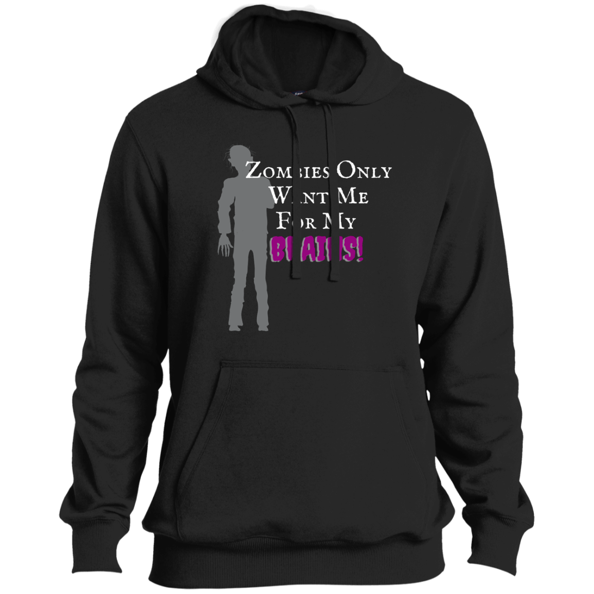 'Zombies Only Want Me For My Brains' Purple Type Pullover Hoodie