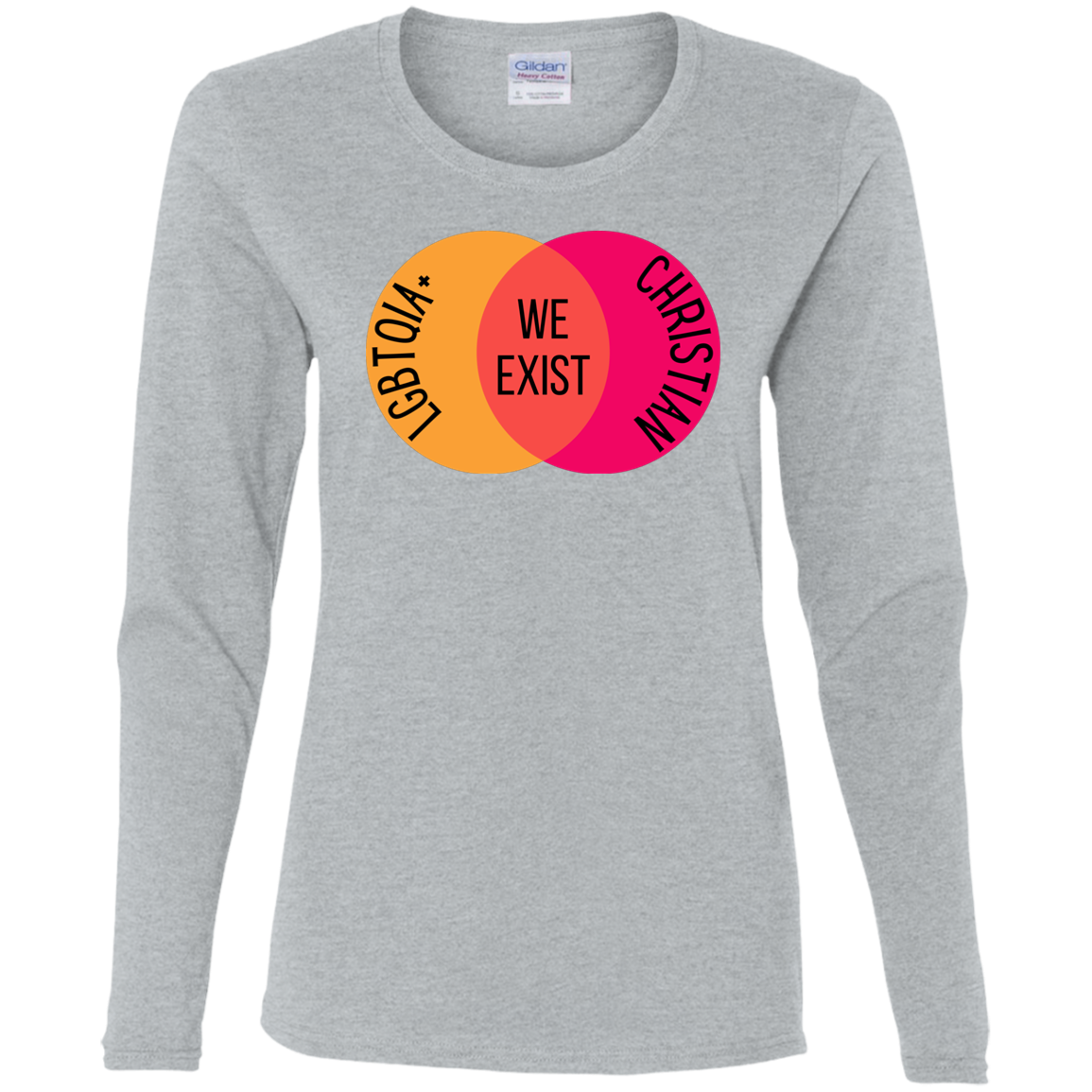 'We Exist' [Lesbian Flag Colors] Fitted Long Sleeve