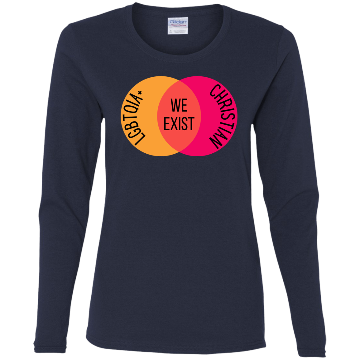 'We Exist' [Lesbian Flag Colors] Fitted Long Sleeve