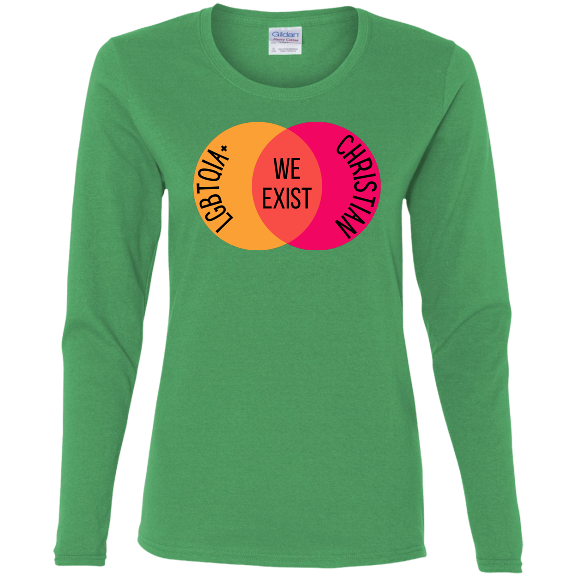 'We Exist' [Lesbian Flag Colors] Fitted Long Sleeve