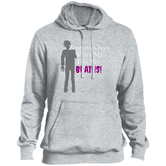 'Zombies Only Want Me For My Brains' Purple Type Pullover Hoodie