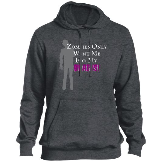 'Zombies Only Want Me For My Brains' Purple Type Pullover Hoodie