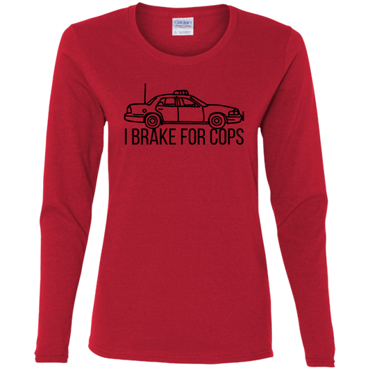 'I Brake For Cops' Fitted Long Sleeve