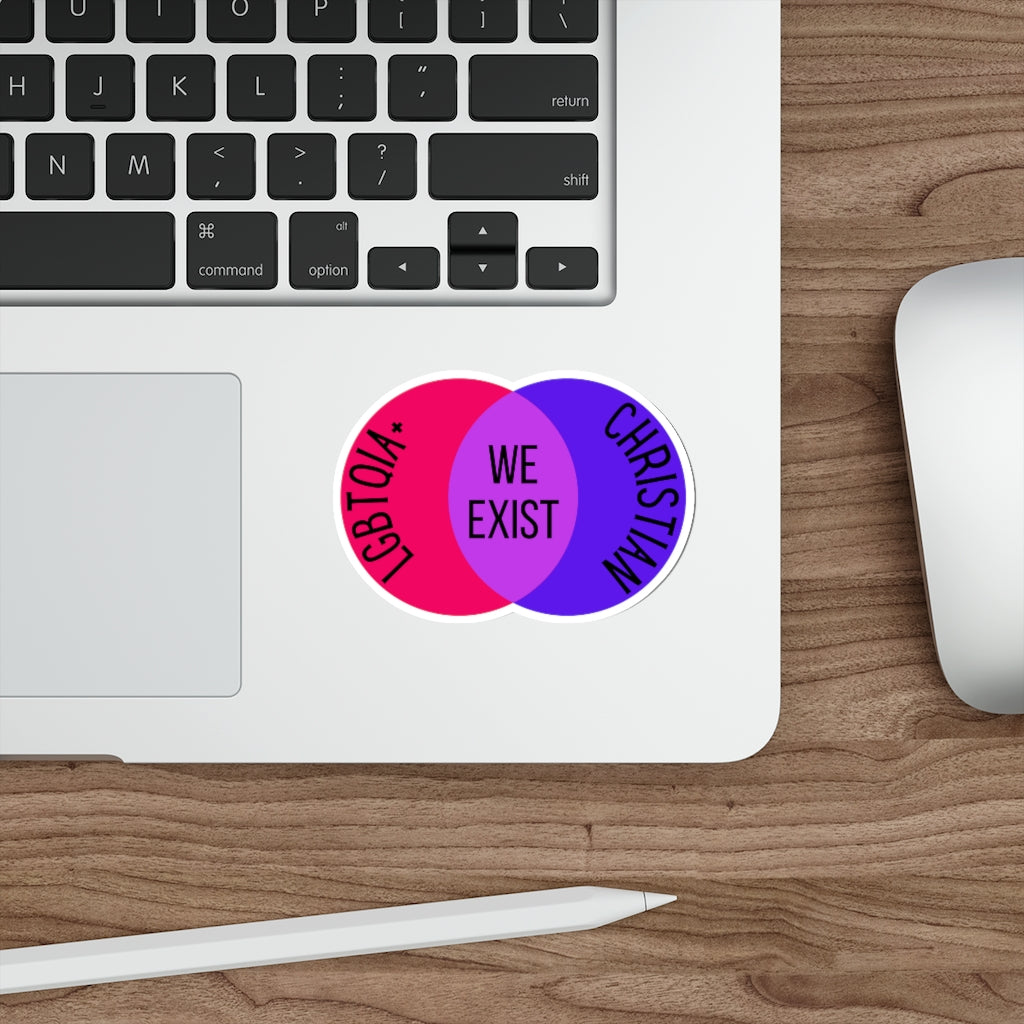 'We Exist' [Bisexual Flag Colors] Die-Cut Sticker