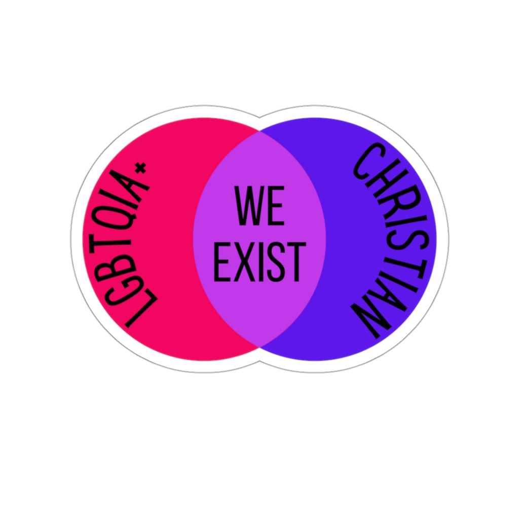 'We Exist' [Bisexual Flag Colors] Die-Cut Sticker