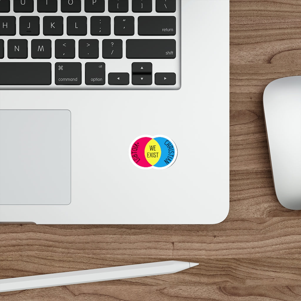 'We Exist' [Pansexual Flag Colors] Die-Cut Sticker