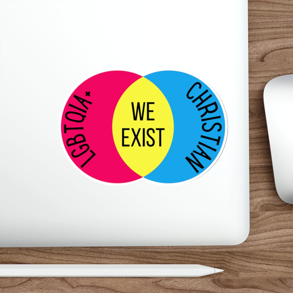 'We Exist' [Pansexual Flag Colors] Die-Cut Sticker