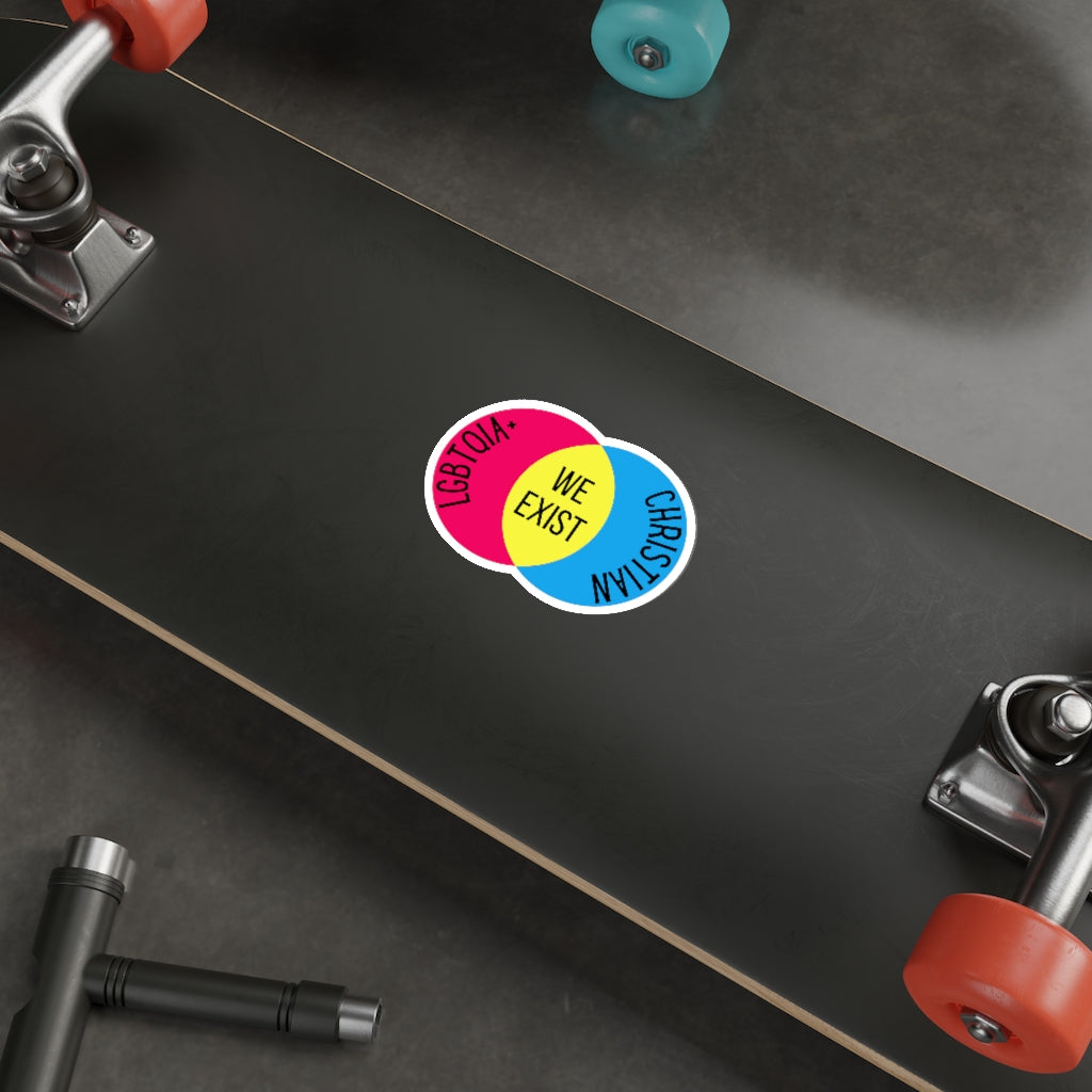 'We Exist' [Pansexual Flag Colors] Die-Cut Sticker